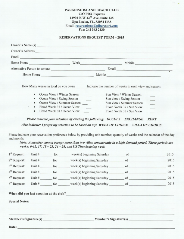 Reservation Forms